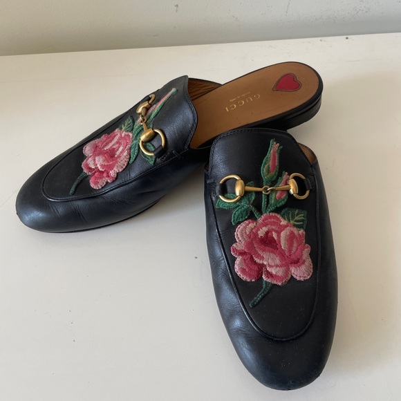 Horsebit Gucci mules with Rose embroidery size 39, women’s 9 - Picture 1 of 6